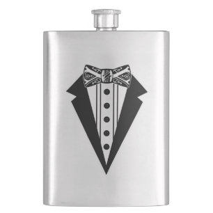 Black and White Bow Tie with Tux Hip Flask