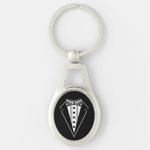 Black and White Bow Tie with Tux Key Ring