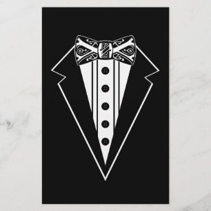 Black and White Bow Tie with Tux Stationery