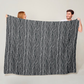 Black and white branches horizontal pattern fleece blanket