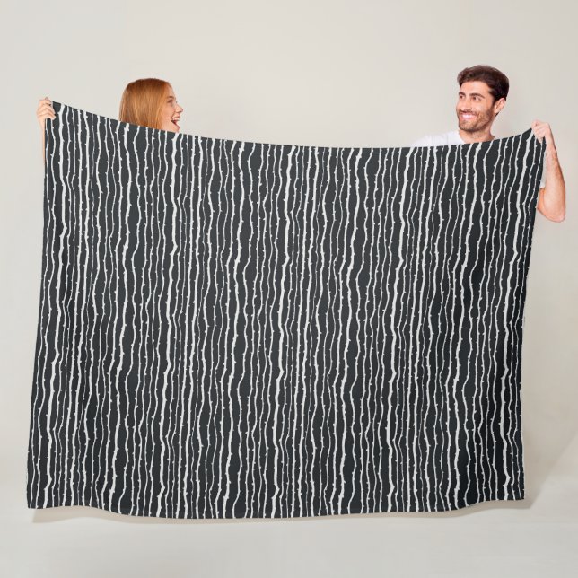 Black and white branches horizontal pattern fleece blanket (In Situ)