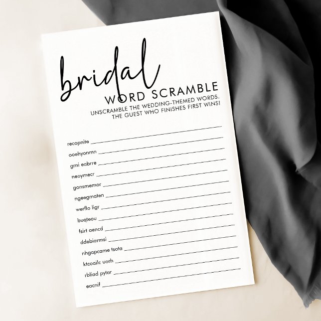 Black and White Bridal Shower Word Scramble Game (Creator Uploaded)