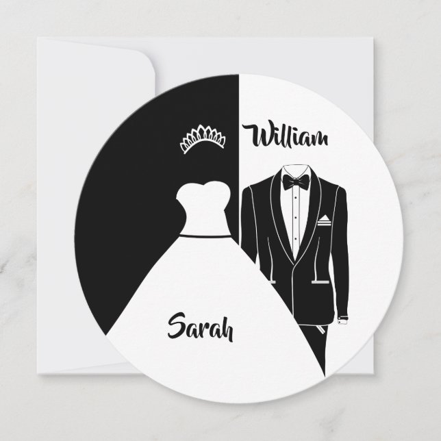 Black and white bride and groom wedding invitation (Front)