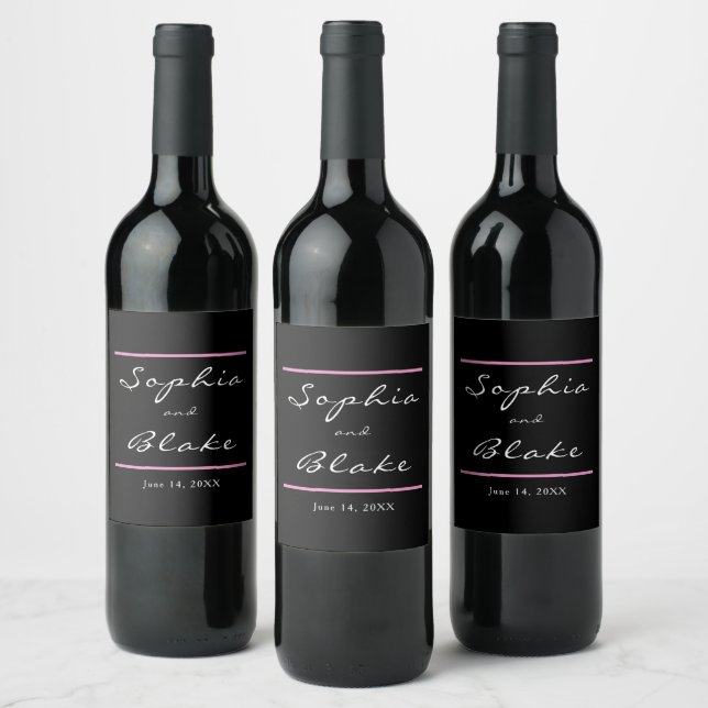 Black and White Bride and Groom Wedding Wine Label (Bottles)