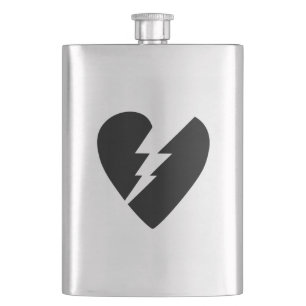 Black and White Broken Heart Vector Art Hip Flask