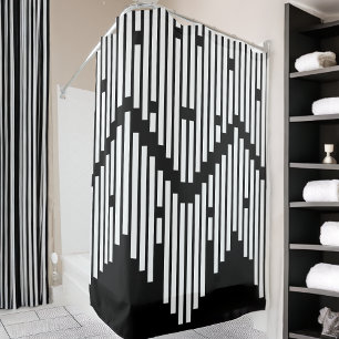Black and white broken lines stacked shower curtain
