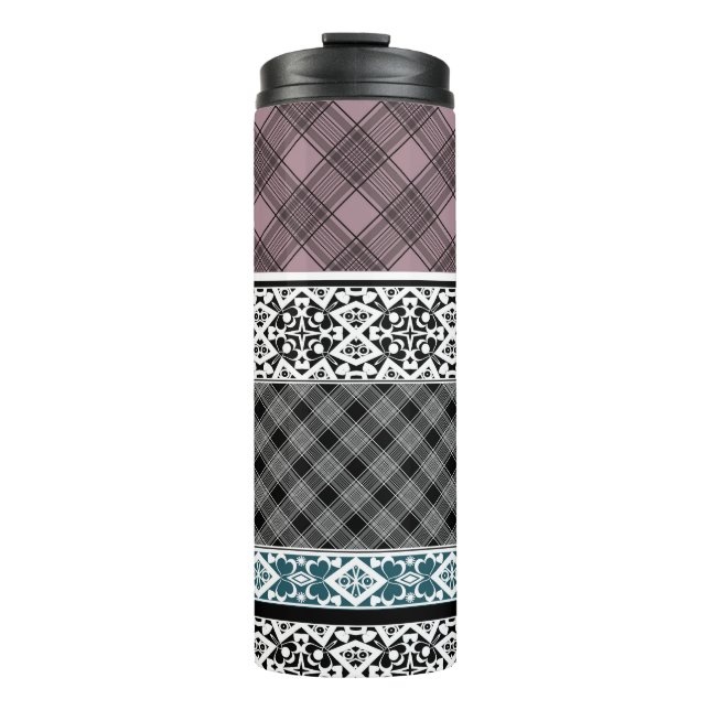 Black and white brown patchwork lace thermal tumbler (Front)