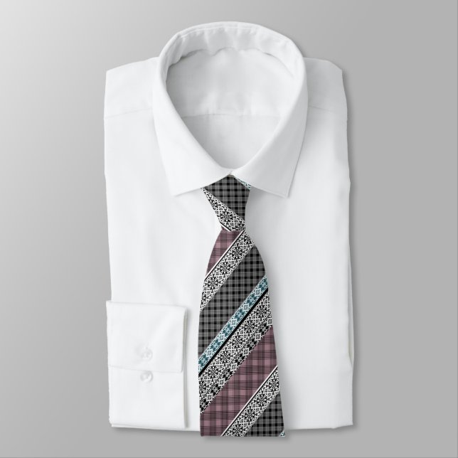 Black and white brown patchwork lace tie (Tied)