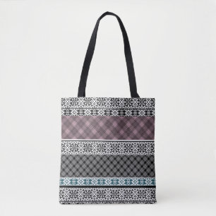 Black and white brown patchwork lace tote bag