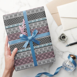 Black and white brown patchwork lace wrapping paper