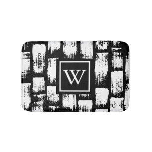 Black and White Brush Abstract Bath Mat