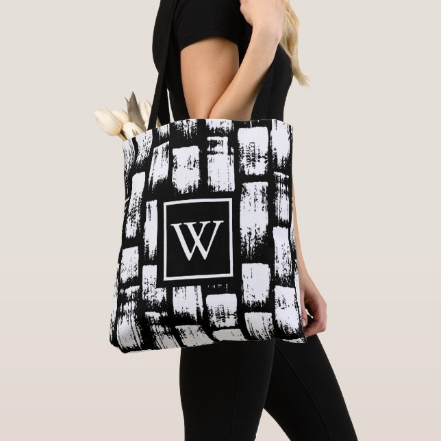 Black and White Brush Abstract Tote Bag (Close Up)
