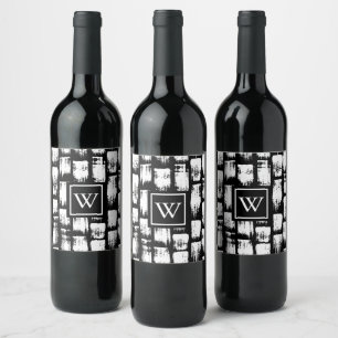 Black and White Brush Abstract Wine Label