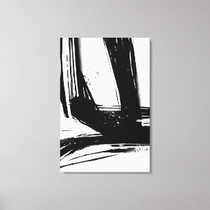 Black and White Brush Strokes Minimalist Abstract  Canvas Print