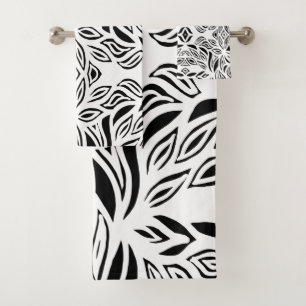 Black and White brushed floral  Bath Towel Set