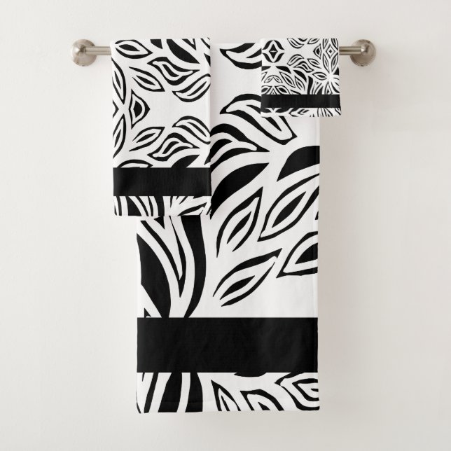 Black and White brushed floral  Bath Towel Set (Insitu)