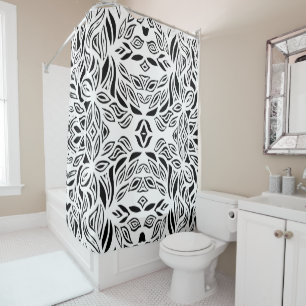 Black and White brushed floral  Shower Curtain