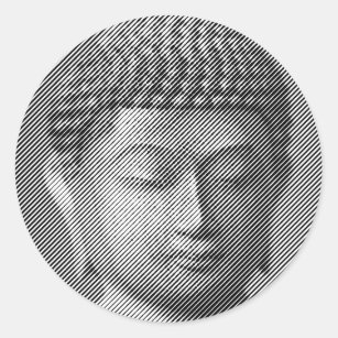 Black And White Buddha Face Statue Formed By Lines Classic Round Sticker