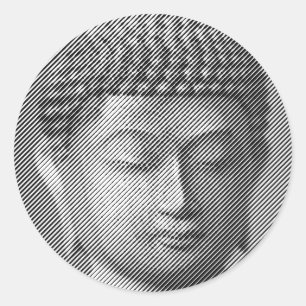 Black And White Buddha Face Statue Formed By Lines Classic Round Sticker
