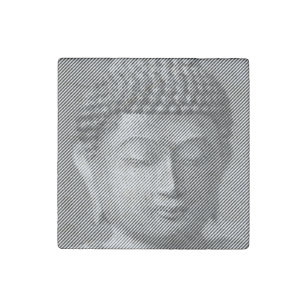 Black And White Buddha Face Statue Formed By Lines Stone Magnet