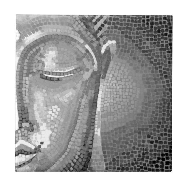 Black and White Buddha Face Tile (Front)