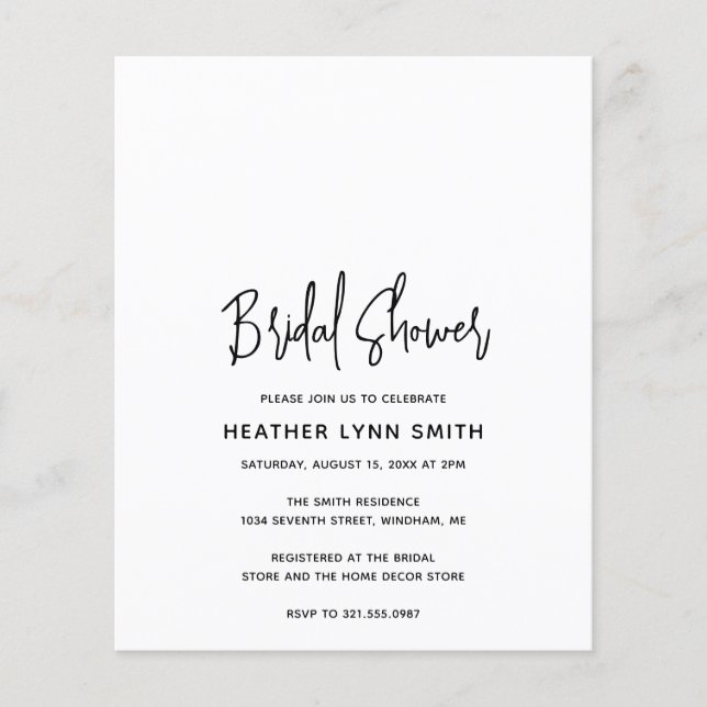 Black and White Budget Bridal Shower Invite (Front)