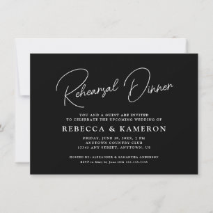 Black and White Budget Script Rehearsal Dinner Invitation