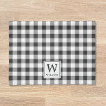 Black and White Buffalo Check Monogram Christmas Tea Towel<br><div class="desc">Custom-designed cottage Christmas kitchen hand towel featuring modern farmhouse style black and white buffalo check design with personalised initial and family name.</div>