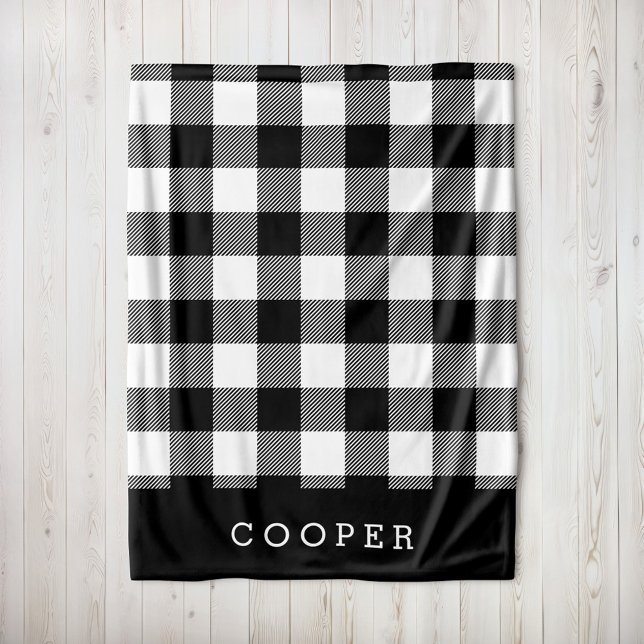 Black and White Buffalo Check Monogram Fleece Blanket (Creator Uploaded)