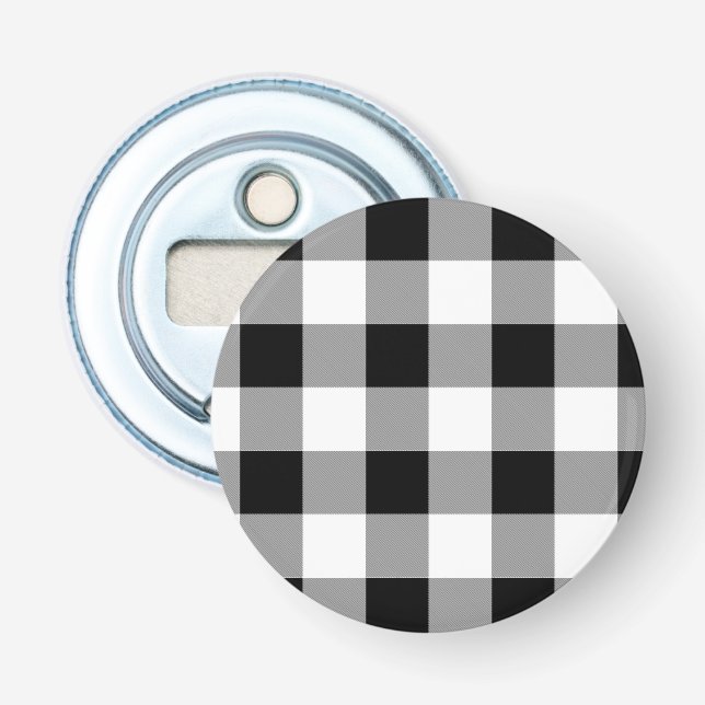Black and White Buffalo Check Plaid Bottle Opener (Front)