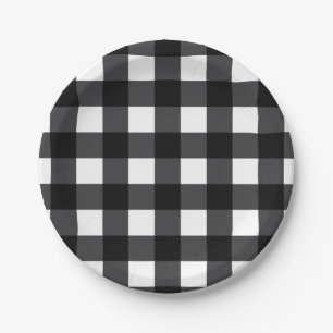 Black and White Buffalo Check, Plaid Paper Plate