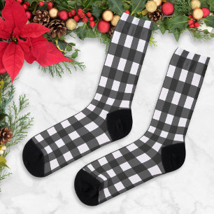 Black and White Buffalo Check Plaid Pattern Socks
