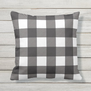 Black and White Buffalo Check Plaid Rustic Cushion