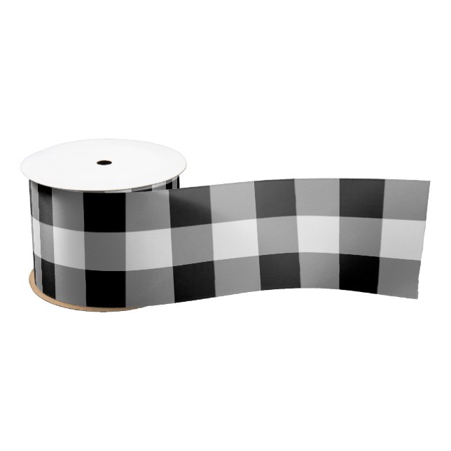 Black and White Buffalo Check Satin Ribbon (Spool)