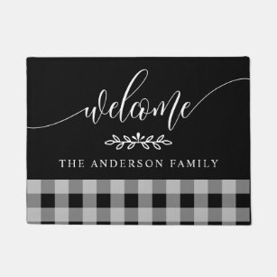Black And White Buffalo Check Welcome Personalised Doormat