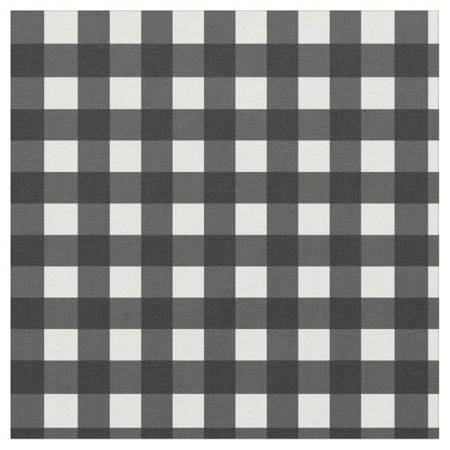 Black And White Buffalo Gingham Plaid Pattern Fabric (Close Up)