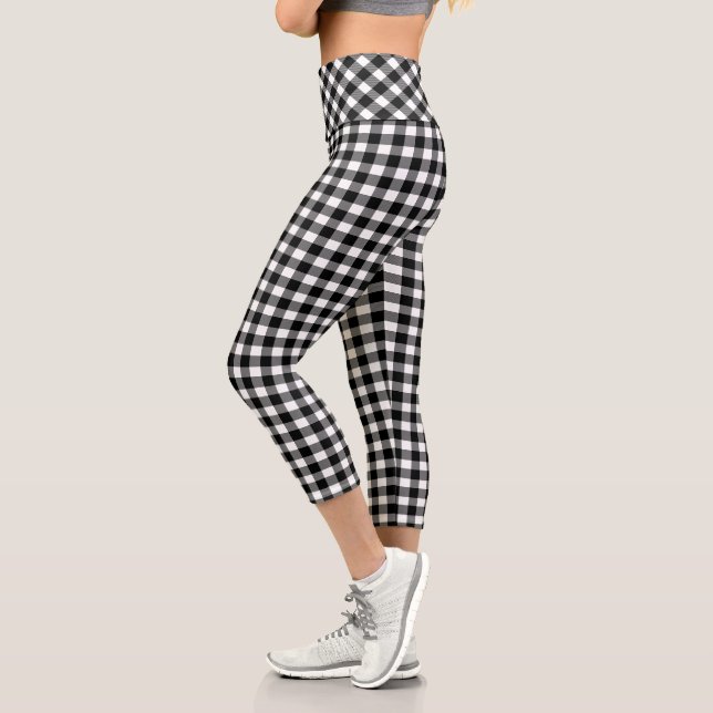 Black and White Buffalo Plaid Capri Leggings (Left)