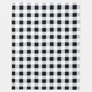 Black and White Buffalo Plaid Check Farmhouse Fleece Blanket