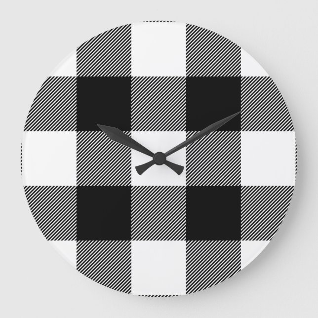 black and white buffalo plaid checked large clock (Front)