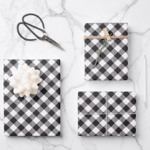 Black and White Buffalo Plaid Checkered Wrapping Paper Sheet