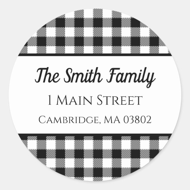Black and White Buffalo Plaid Classic Round Sticker (Front)