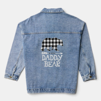 Black And White Buffalo Plaid Daddy Bear Christmas Denim Jacket