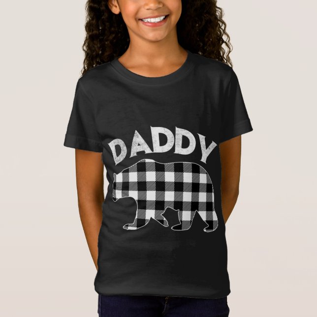 Black And White Buffalo Plaid Daddy Bear Christmas T-Shirt (Front)