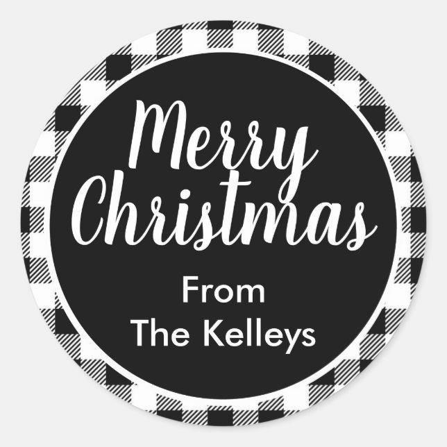 Black and White Buffalo Plaid Envelope Seal (Front)