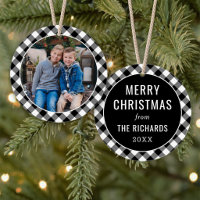 Black and White Buffalo Plaid Family Name Photo
