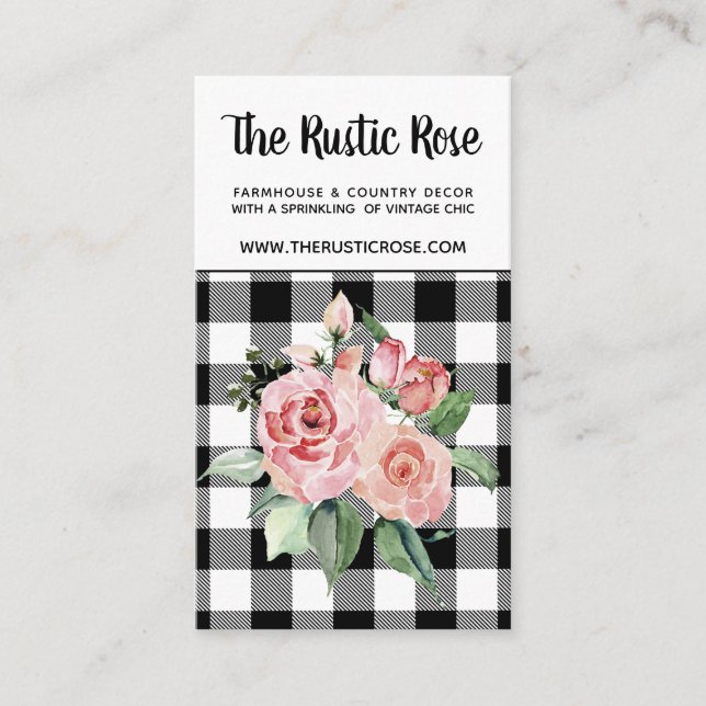 Black and White Buffalo Plaid Farmhouse Business Card (Front)