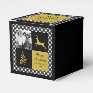 Black and White Buffalo Plaid Gold Holiday Photo Favour Box