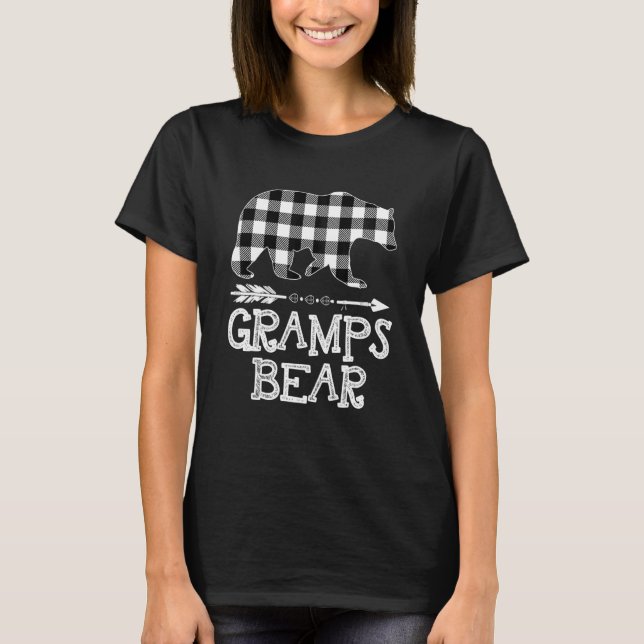 Black And White Buffalo Plaid Gramps Bear Christma T-Shirt (Front)