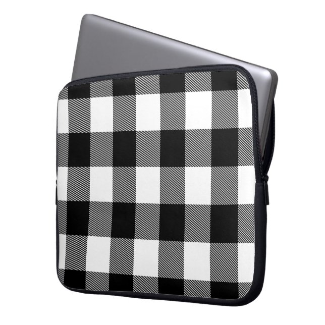 Black and White Buffalo Plaid Laptop Sleeve (Front Left)