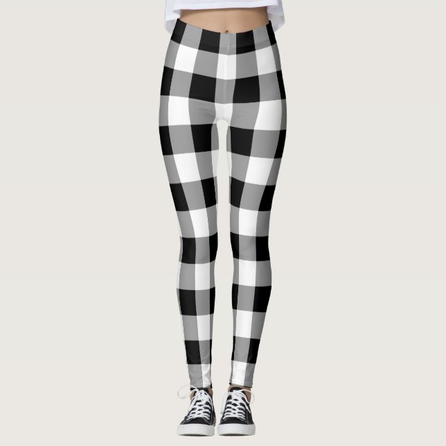 Black and White Buffalo Plaid Leggings (Front)